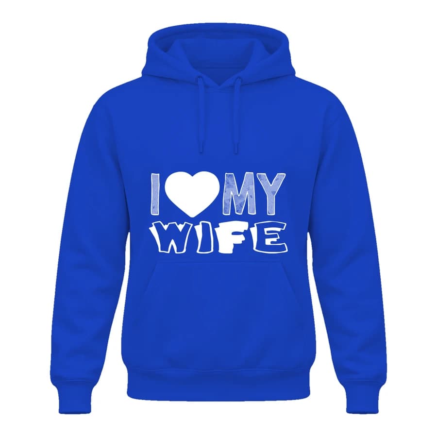 Hoodie — I love my wife b — Devant — Bleu